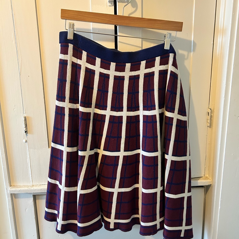 Eloquii Navy and Burgundy Plaid A-Line Skirt